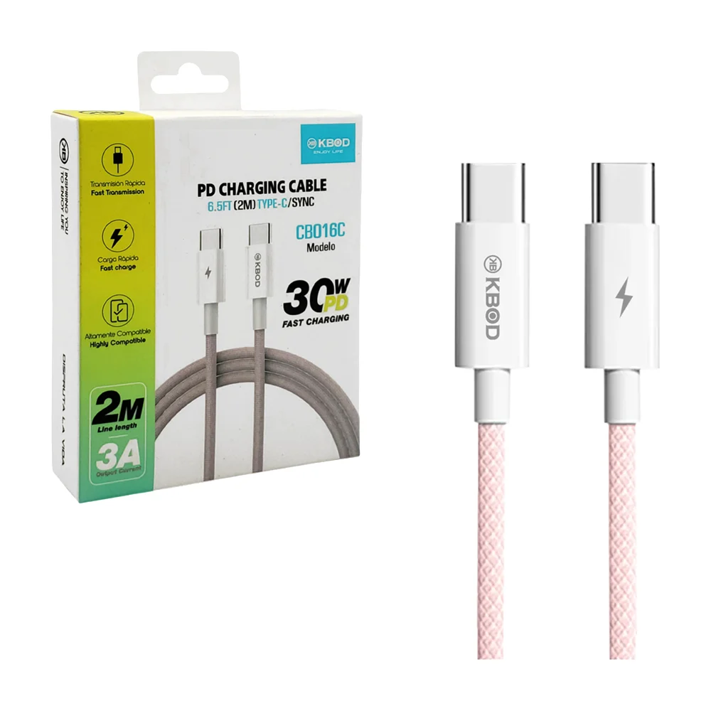 1pza Cable cargador kbod de tipo c a tipo c, con cable mallado y capa…