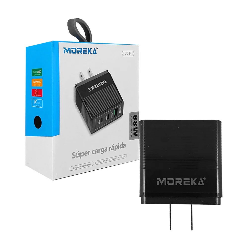 Cubo cargador moreka de carga rápida con puerto usb y 2 tipo c, 68w /…