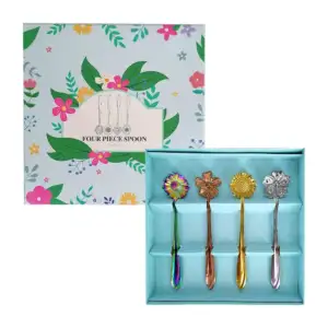 Juego de 4 cucharas metálicas en forma de flor, variedad de diseños y…