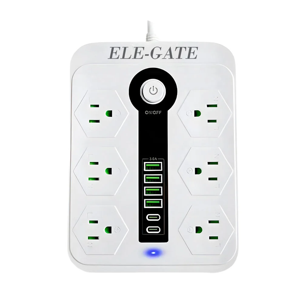Multicontacto rectangular con 6 enchufes, 4 puertos usb y 2 puertos u…