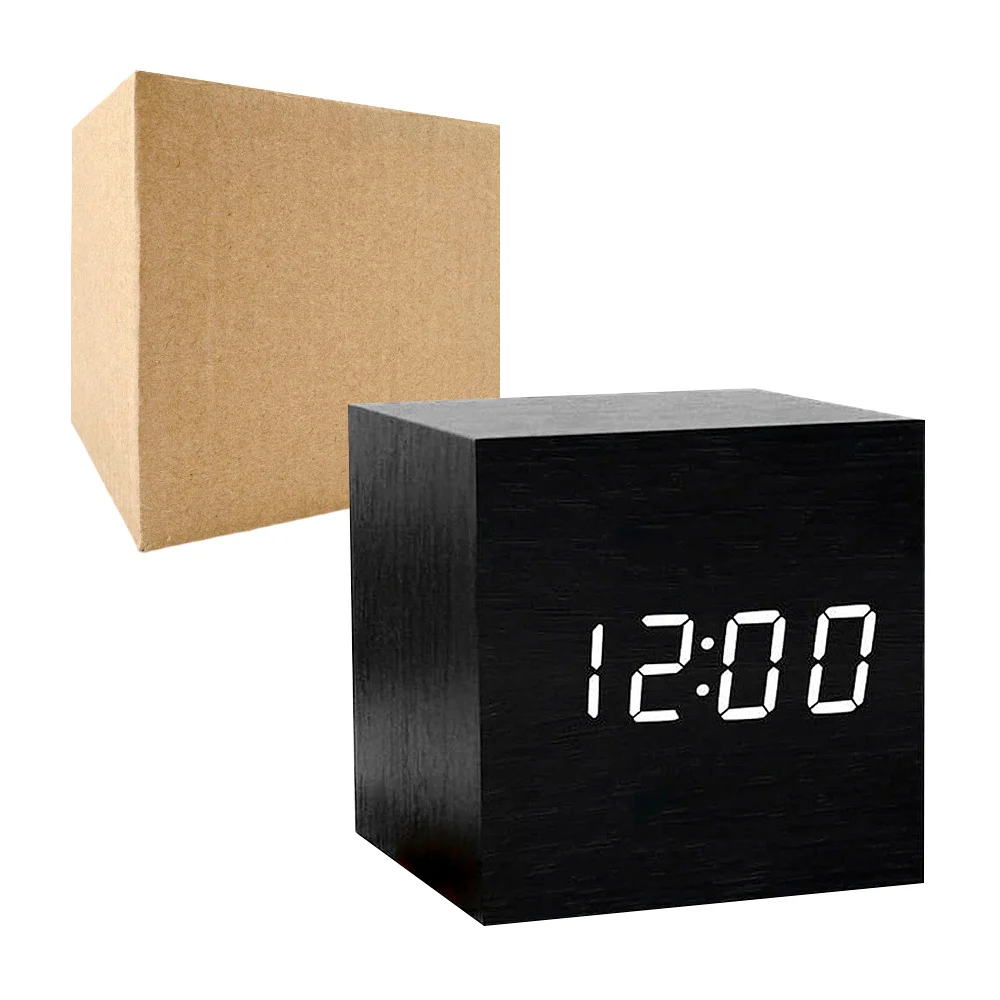 Reloj digital pequeño cuadrado con efecto madera, variedad de colores…