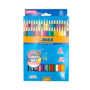 Caja de 36 lápices de colores redondos mae con punta gruesa de 4mm + …