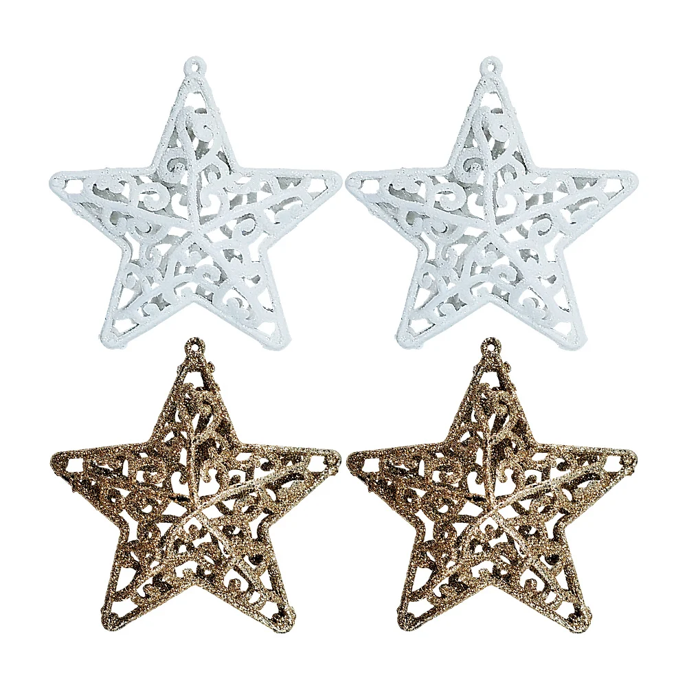 Paquete con 2 colgantes navideños en forma de estrellas huecas, varie…