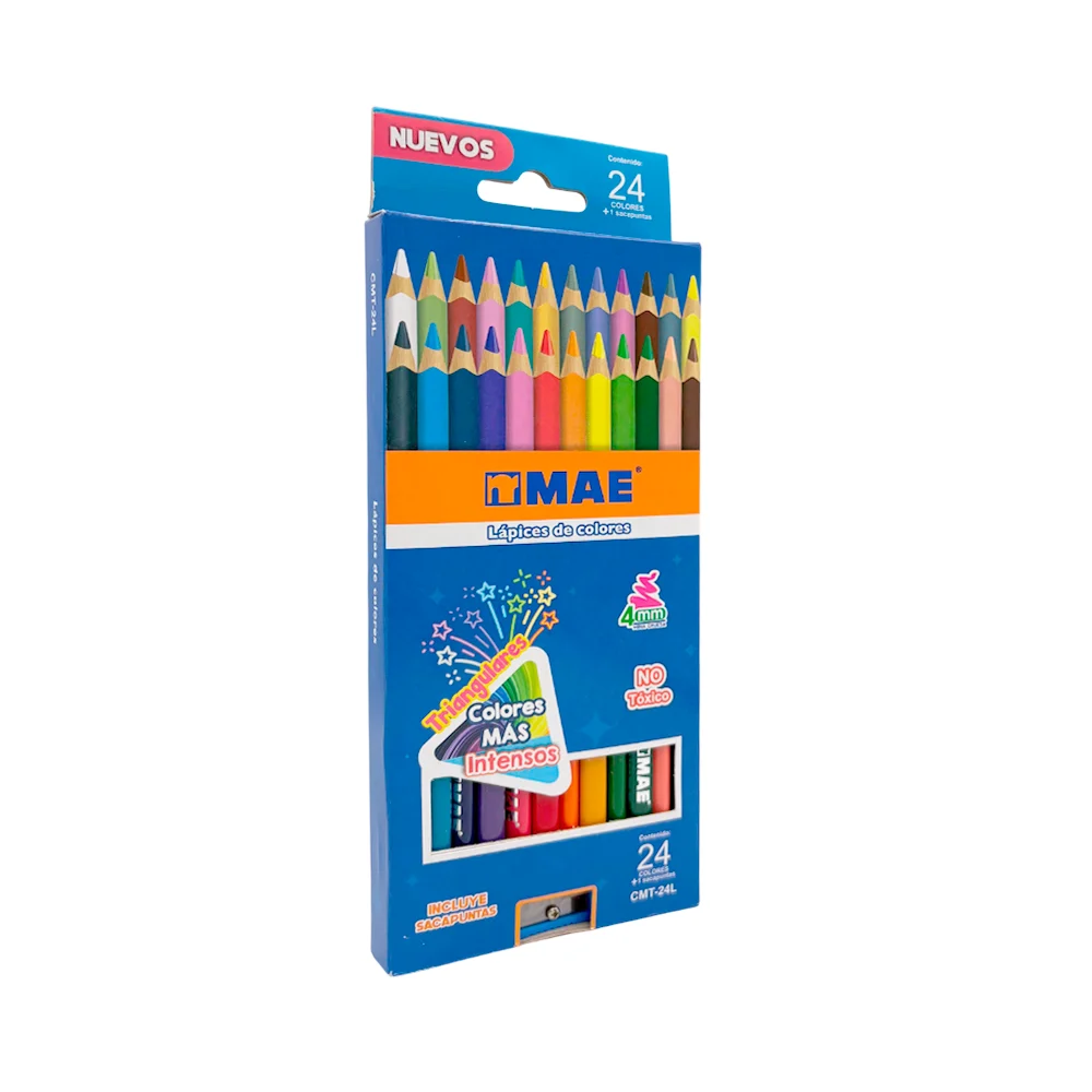 Caja de 24 lápices de colores triangulares mae con punta gruesa de 4m…