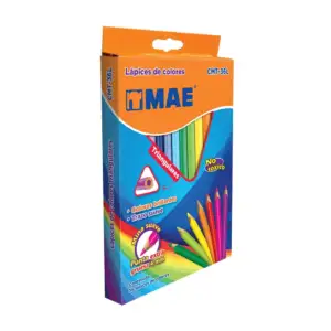 Caja de 36 lápices de colores triangulares mae con punta gruesa de 4m…