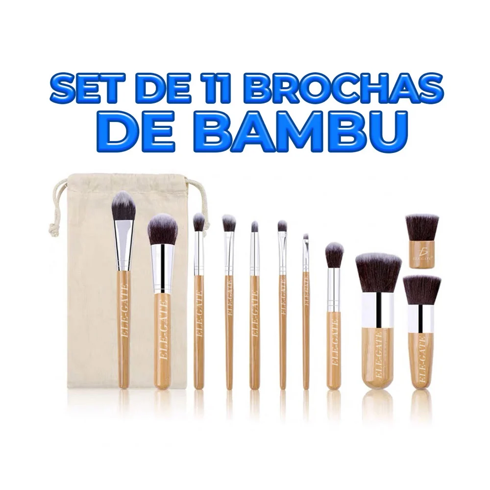 Set de 11 brochas para aplicar maquillaje con mango de madera y bolsa…