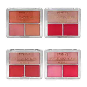 1pza estuche transparente con paleta de 2 rubores y 1 iluminador, com…