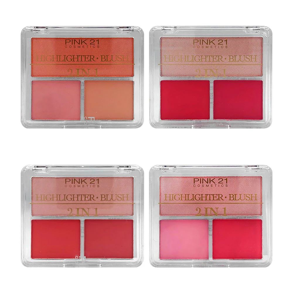 1pza estuche transparente con paleta de 2 rubores y 1 iluminador, com…