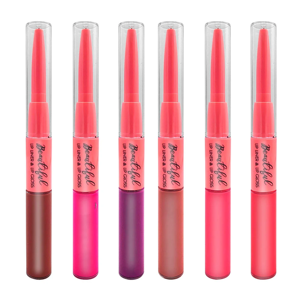 1pza delineador para labios 2 en 1 con brillo labial + aplicador, 0.3…