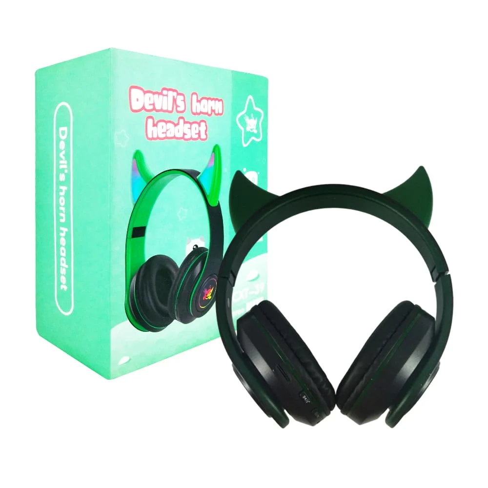 Audífonos diadema bluetooth con diseño de cuernos y luces led rgb, va…