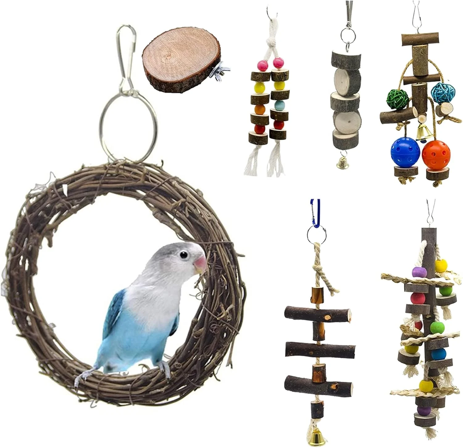 Paquete de juguetes para pájaros aves con colgantes, columpio y campa…