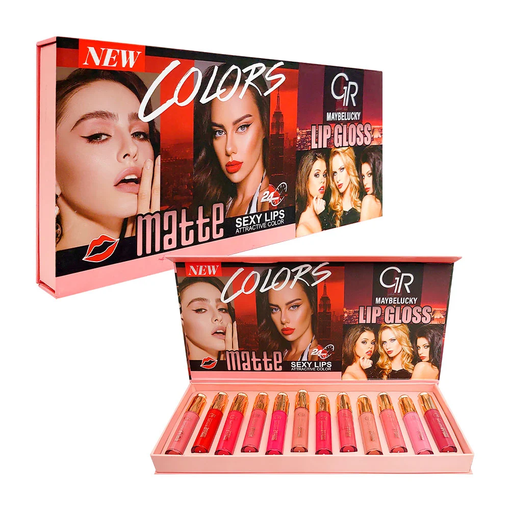 Paquete con 12 brillos labiales maybelucky en tonos matte, variedad d…