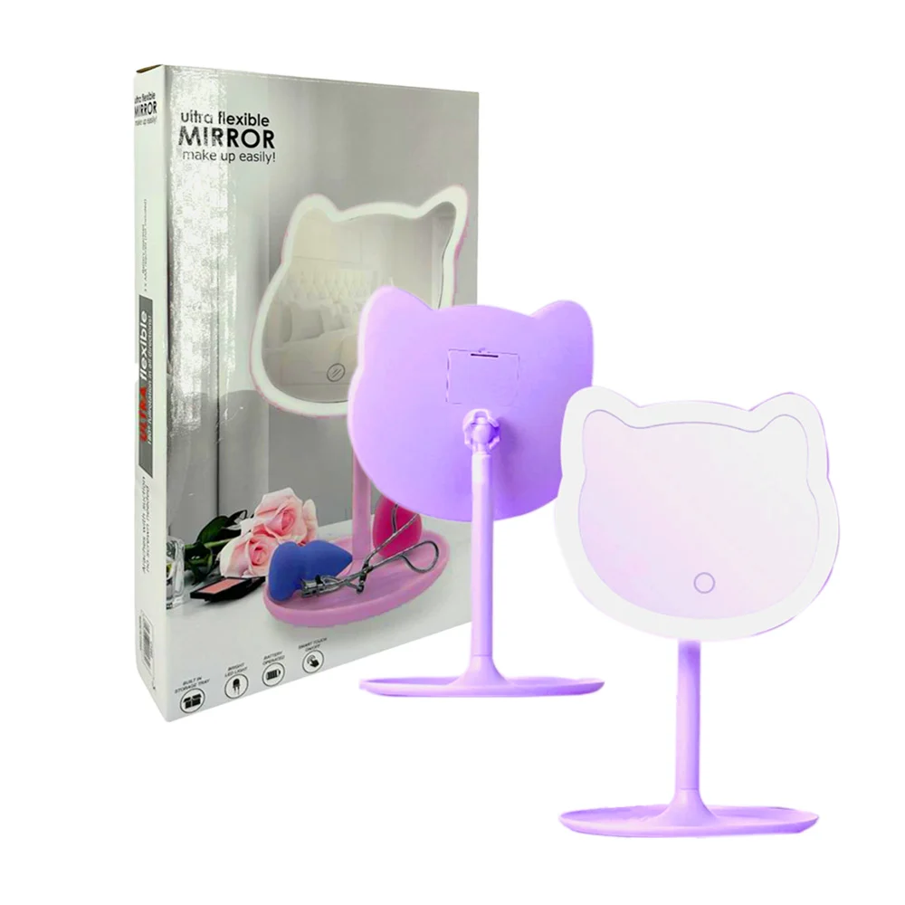 Espejo touch en forma de gato con rotación, luz led y base circular, …