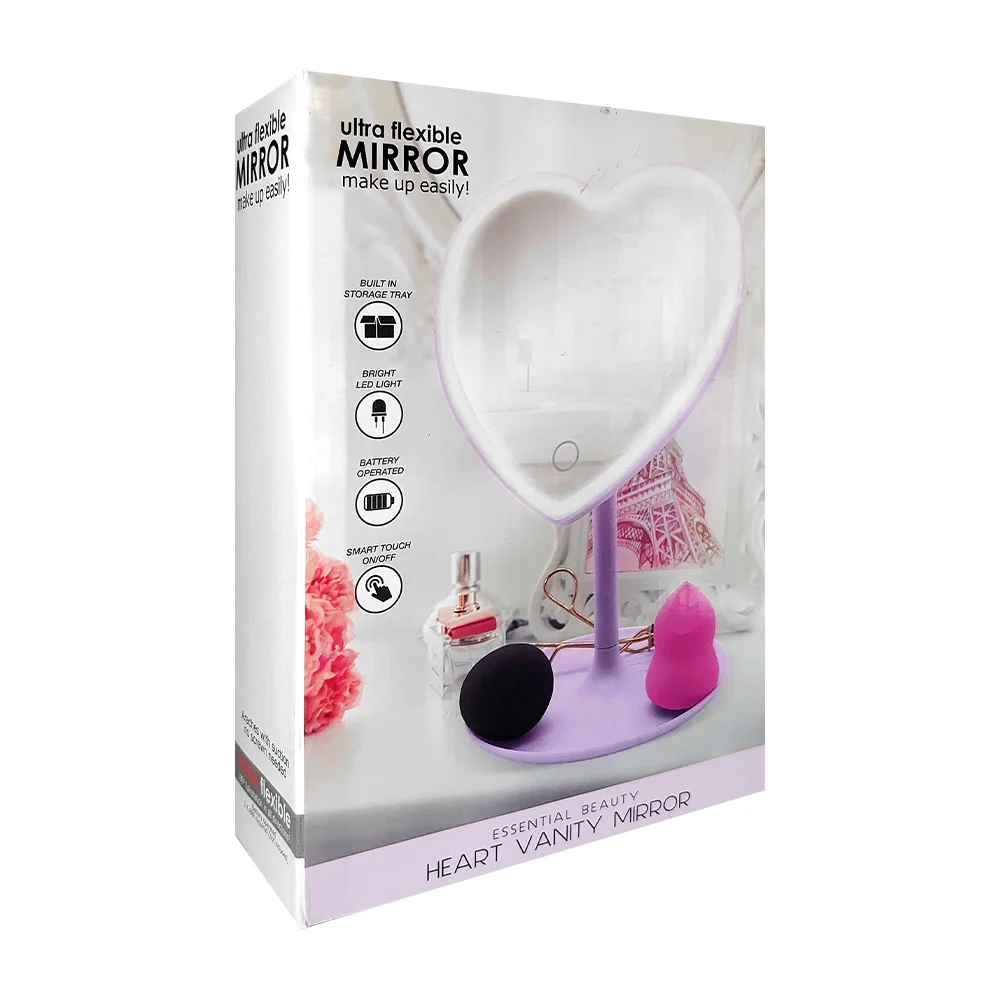 Espejo en forma de corazón con luz led, rotación de 180° y base circu…