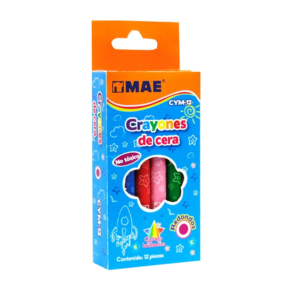 Caja con 12 crayones redondos de cera mae de colores brillante / cym-…