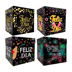 Caja de regalo chica con diseño de feliz dia 15 x 15 x 15 cm, varieda…