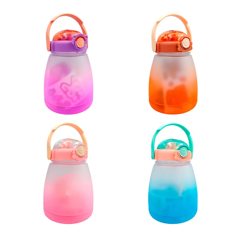 Botella cilíndrica de plástico bicolor con popote, sticker decorativo…