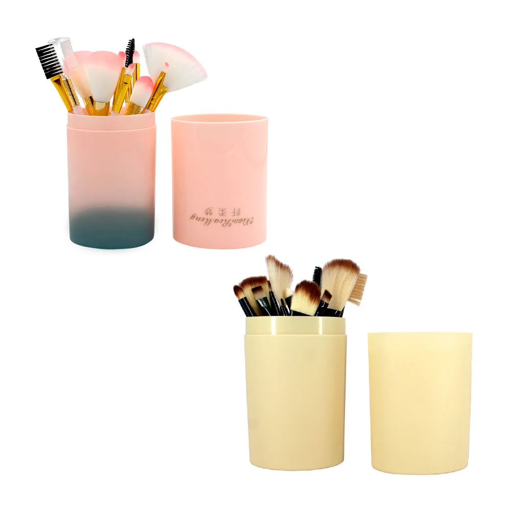 Estuche ovalado con 12 brochas bicolor para maquillaje, variedad de c…