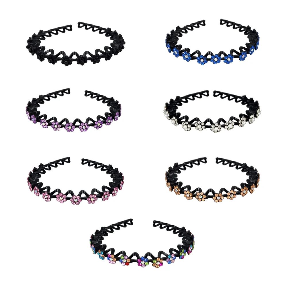 1pza Diadema de plástico infantil diseño de ondas y flores con pedrería, variedad de colores / dd