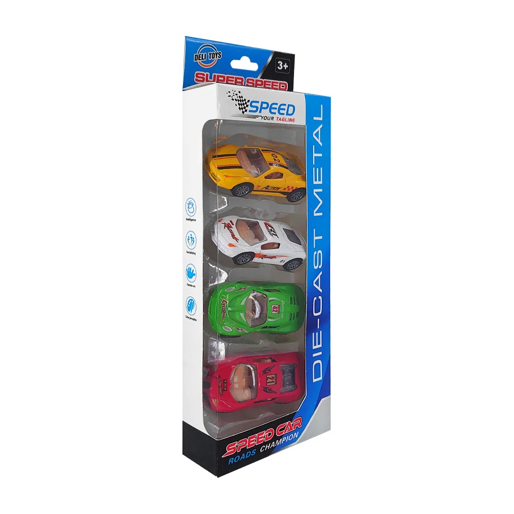 Paquete con 4 carros autos de fricción con diseño estampado de logo +…