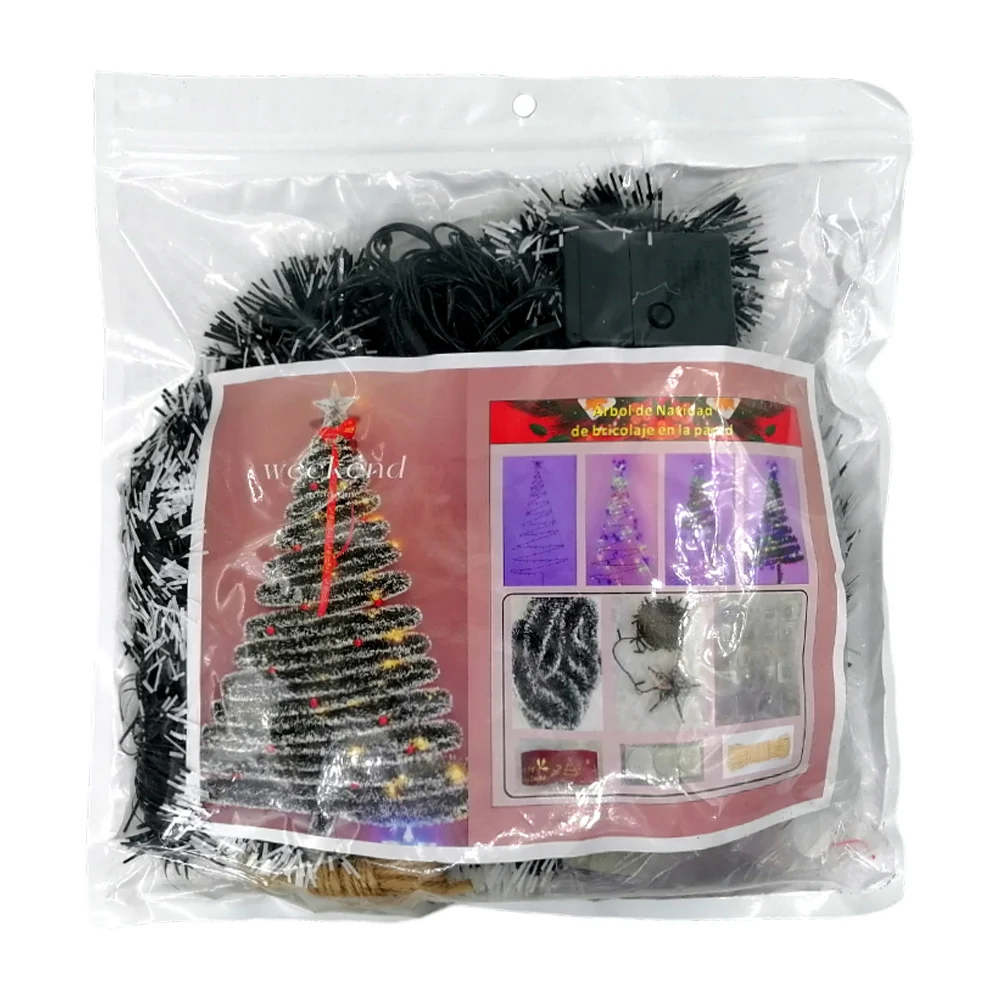 Kit de árbol navideño para pared con escarcha, luces, lazo y listón, …