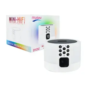 Bocina bluetooth redonda con reloj despertador, luz de noche intercam…