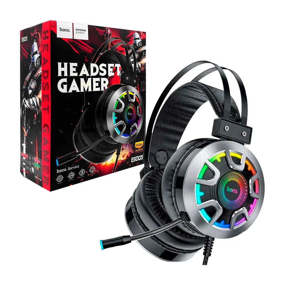 Audífonos gamer con sonido Hi-Res, micrófono omnidireccional, luces r…