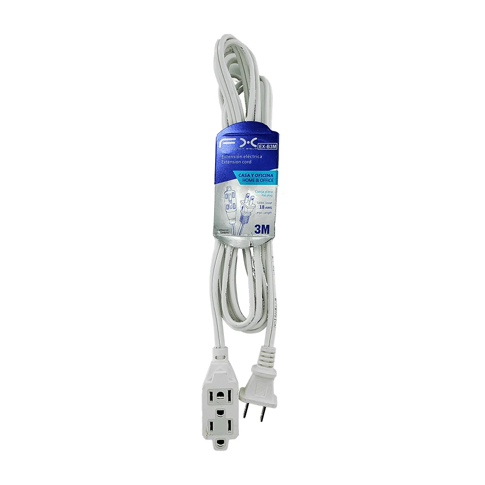 Extensión eléctrica blanca domestica de 3m y calibre 18awg con 3 cont…