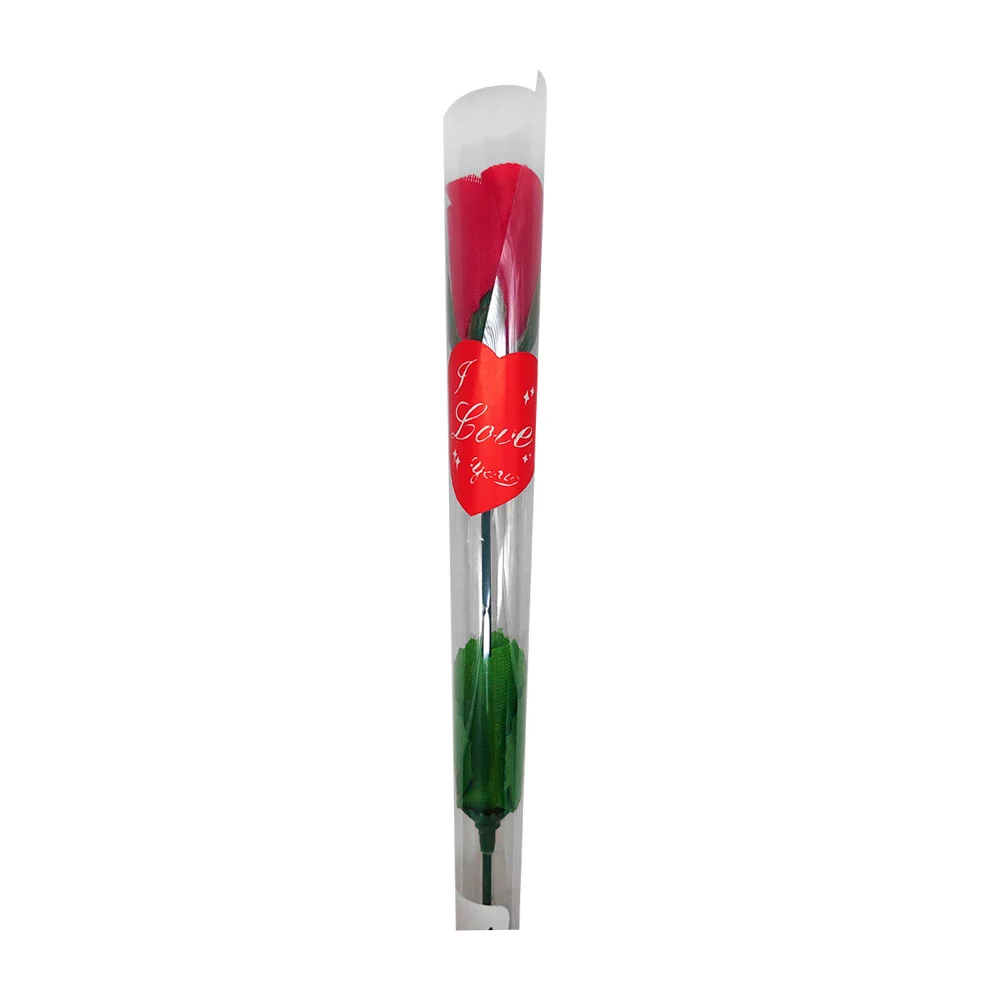 Rosa, flor roja artificial con hojas / i love you