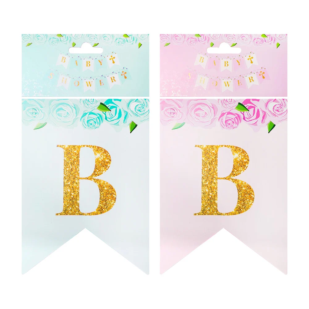 Banderín decorativo de baby shower con estampado de rosas y letras di…