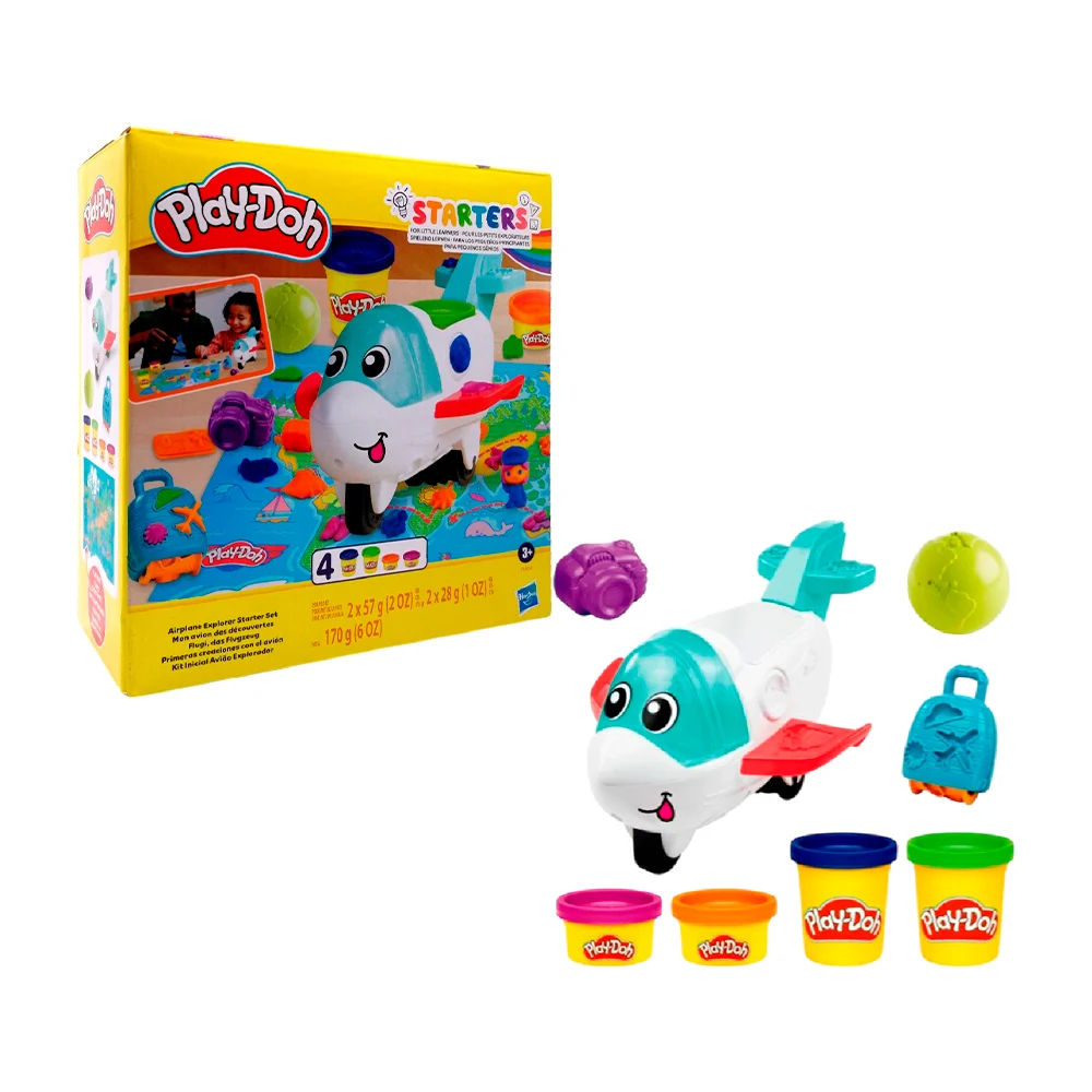 Set con 4 masas moldeables play-doh + avión, mapa y accesorios 170g, …