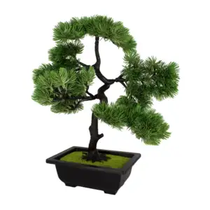 Maceta rectangular decorativa con pasto y árbol tipo bonsai artificia…