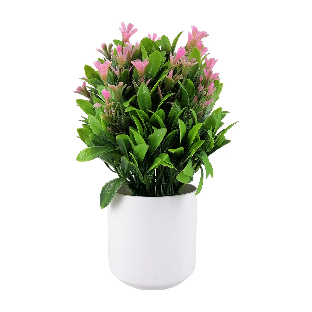 Maceta redonda decorativa con pasto y flores artificiales, 23cm / hl-…