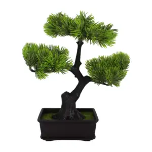 Maceta rectangular decorativa con pasto y árbol tipo bonsai artificia…