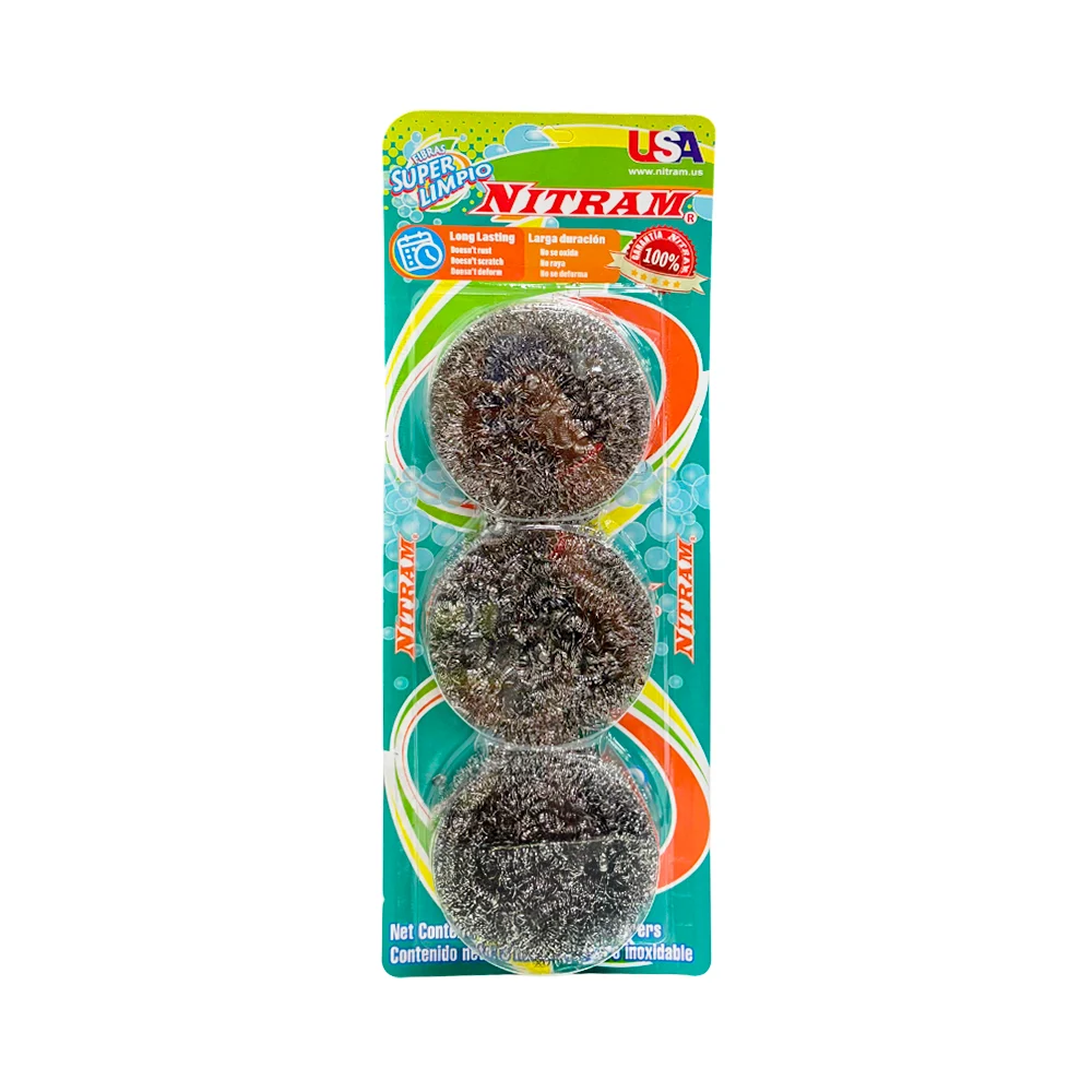 Blister de fibras grandes, metálicas, de acero inoxidable para limpie…