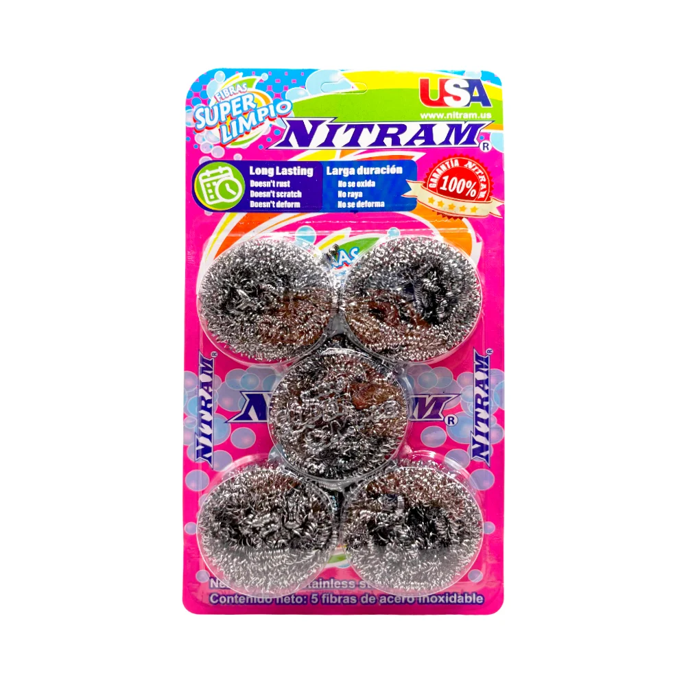 Blister con 5 mini estropajos redondos tipo fibra metalica de acero i…