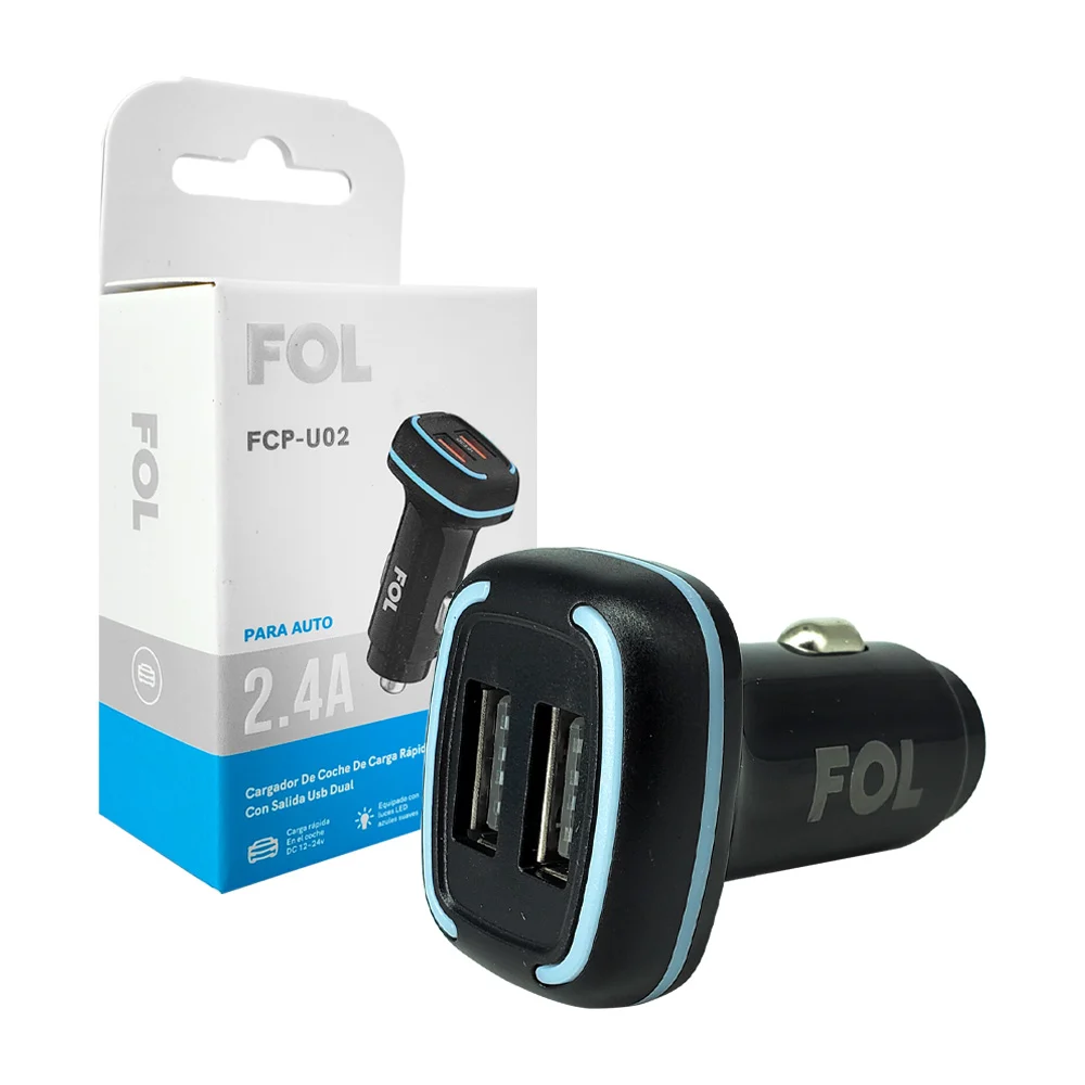 Plug cargador fol cuadrado con 2 puertos usb de carga 2.4a, para auto…