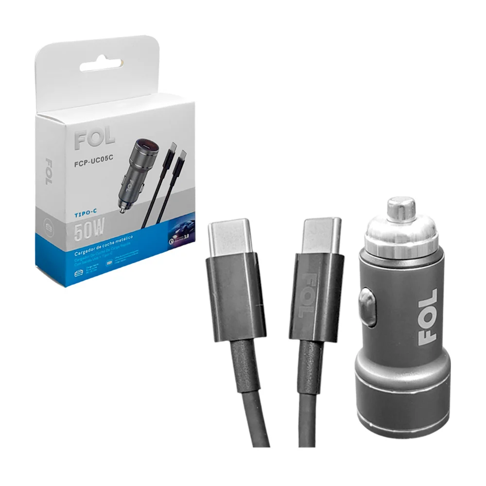 Cargador metálico fol para coche con puerto usb - tipo c y cable tipo…