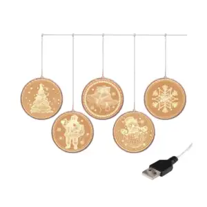 Serie led usb de 5 aros transparentes con estampado de figuras navide…
