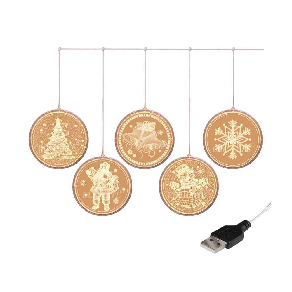 Serie led usb de 5 aros transparentes con estampado de figuras navide…