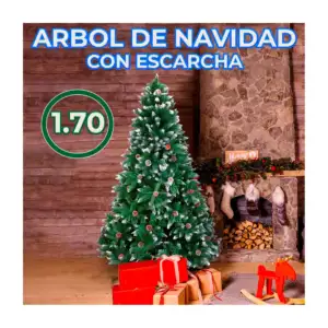Pino navideño artificial de 180 cm efecto nevado con piñas y frutos r…