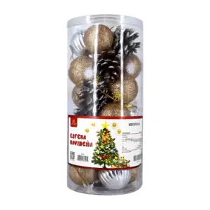Paquete con 24 esferas navideñas en color dorado plateado y piñitas d…