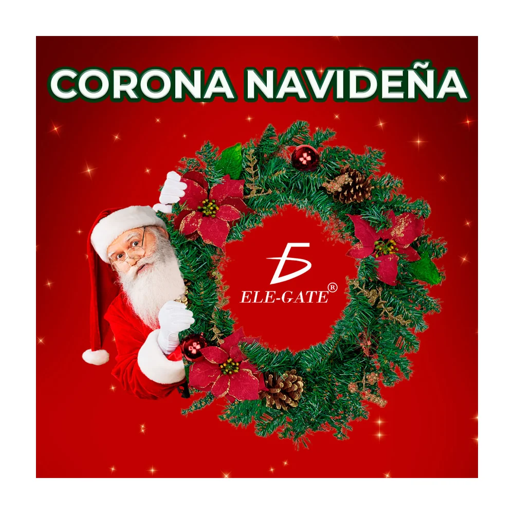 Corona navideña decorativa ele-gate con adornos de pino, esferas y no…