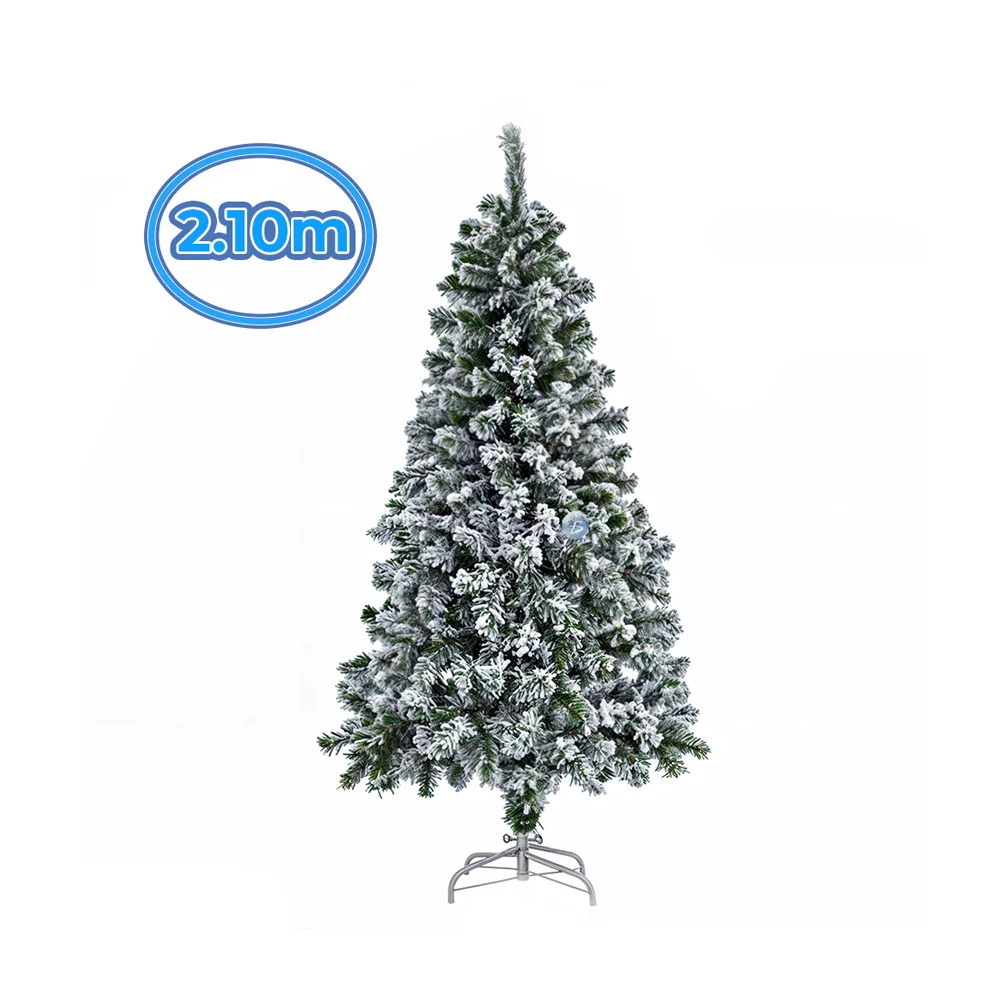 Pino / árbol de navidad artificial verde con efecto nevado y base met…