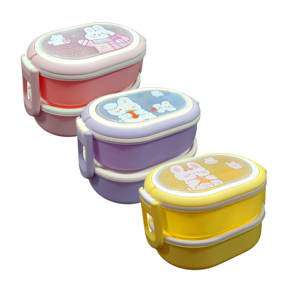 Tupper ovalado de 2 niveles con cubiertos de plástico, variedad de co…