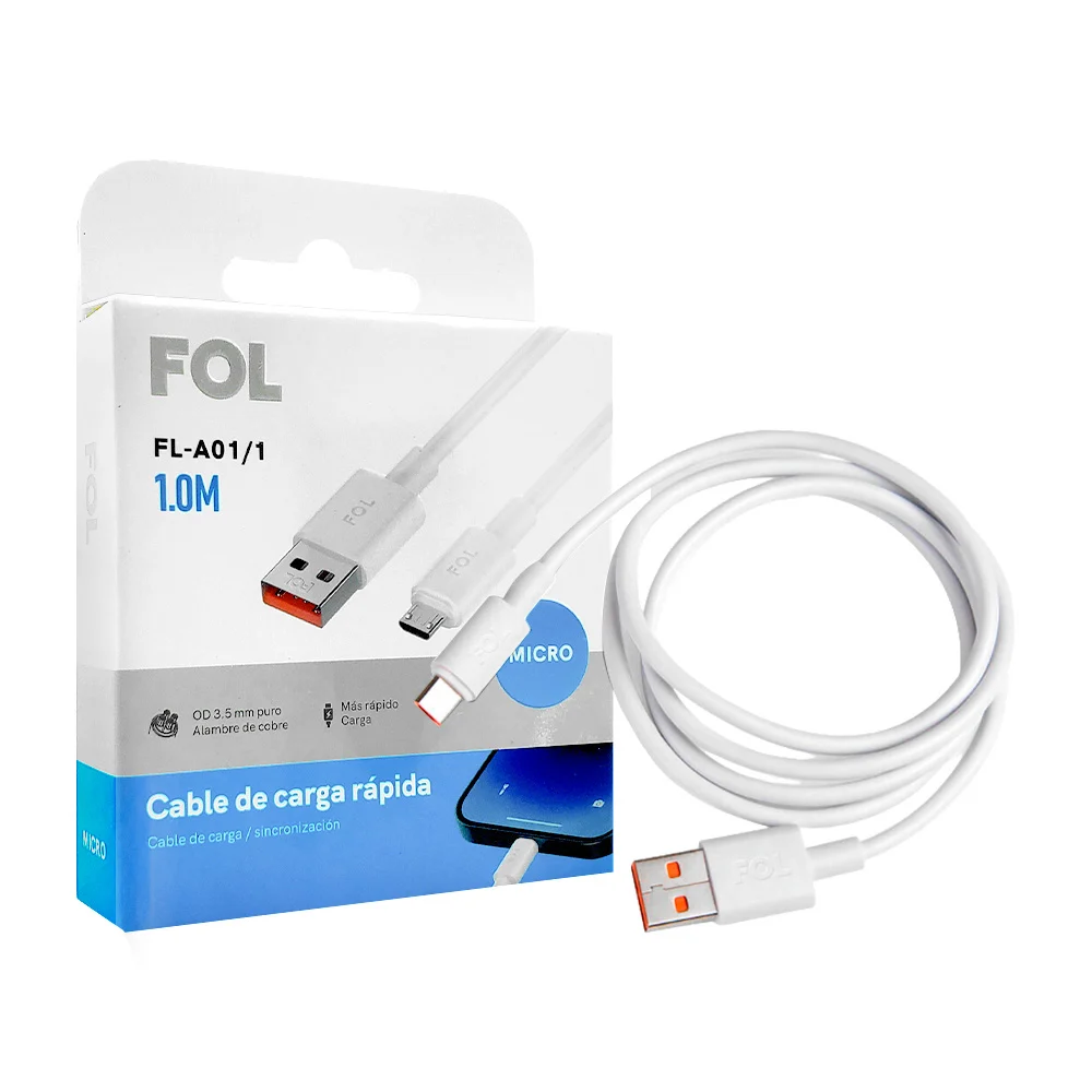 Cable fol de 1m con entrada usb a micro tipo v8 para carga rápida / f…