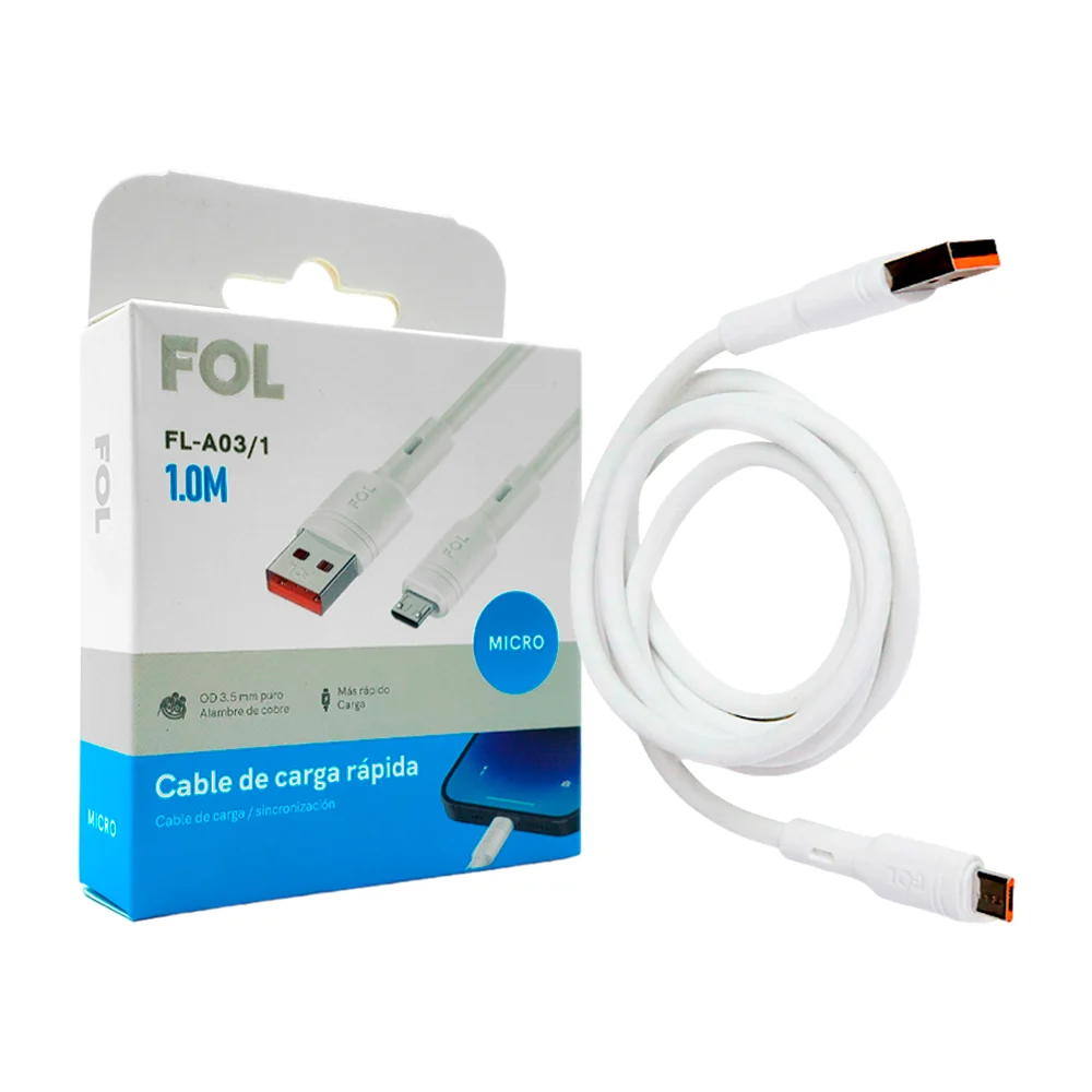 Cable reforzado fol de 1m con entrada usb a micro tipo v8 para carga …