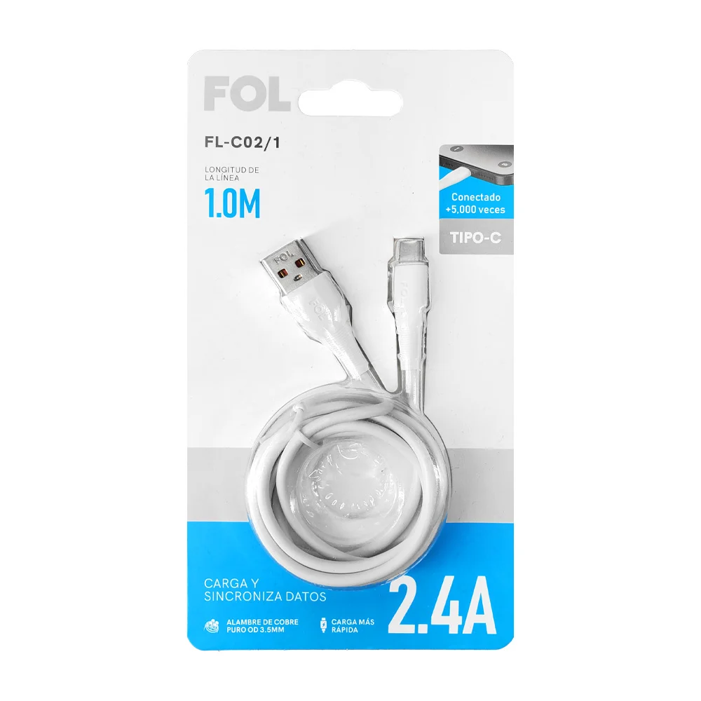 Cable reforzado fol de 1m con entrada usb a tipo c para carga y sincr…