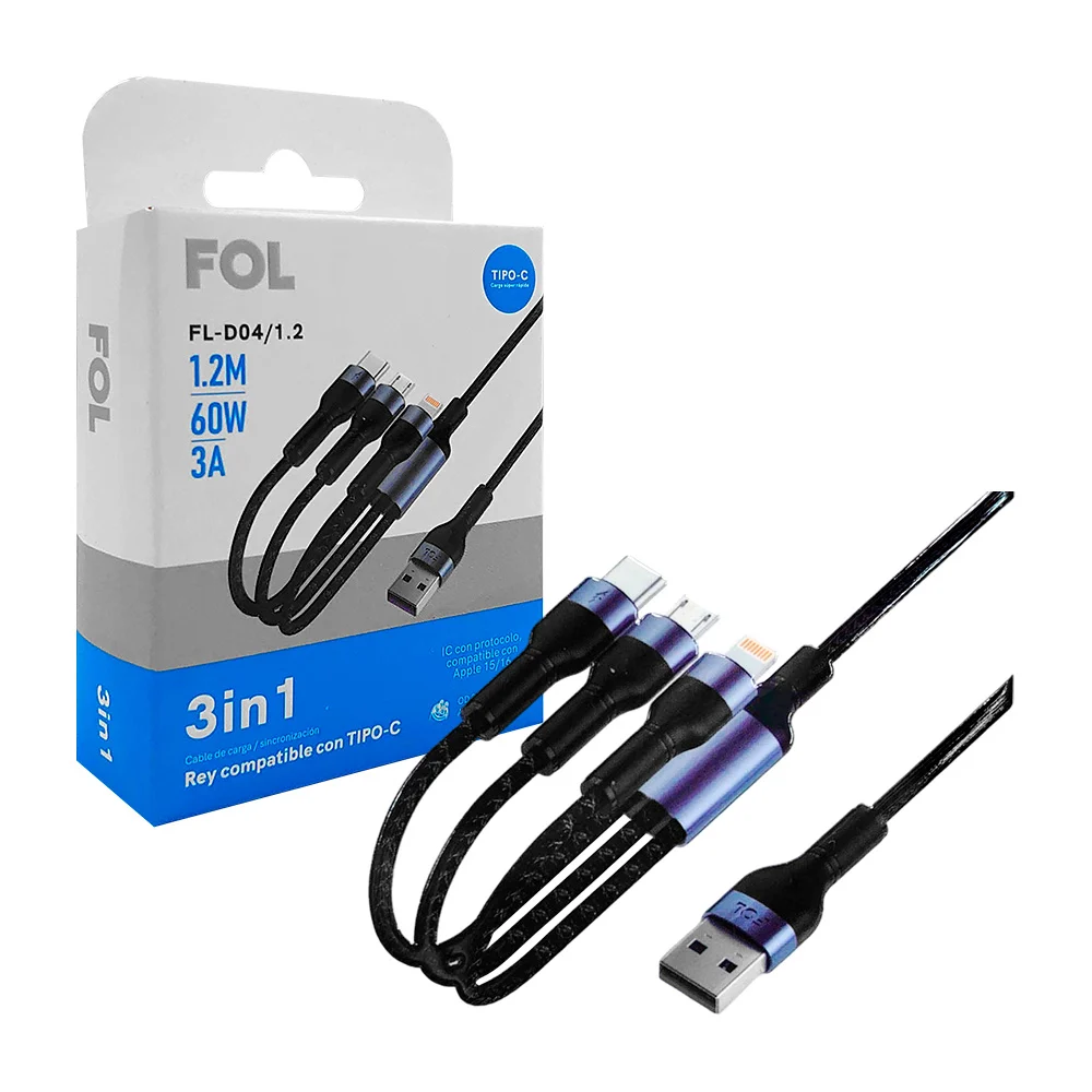 Cable tipo pulpo reforzado con entrada tipo C, V8 y lightning, para c…