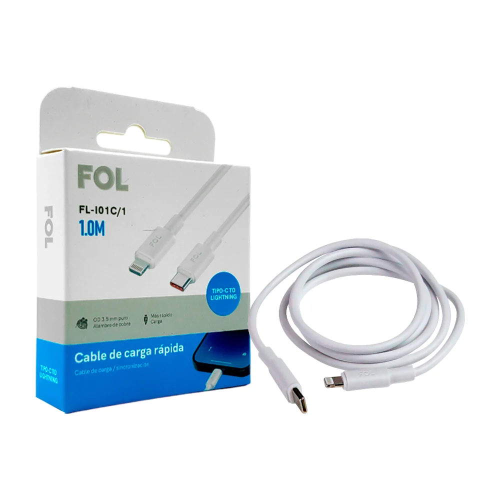 Cable fol de 1m con entrada tipo c a lightning para carga rápida / fl…